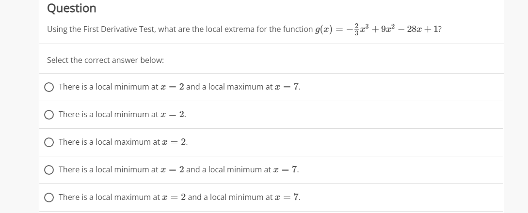 Solved Question Using the First Derivative Test, what are | Chegg.com