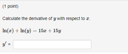 derivative of ln xy with respect to y