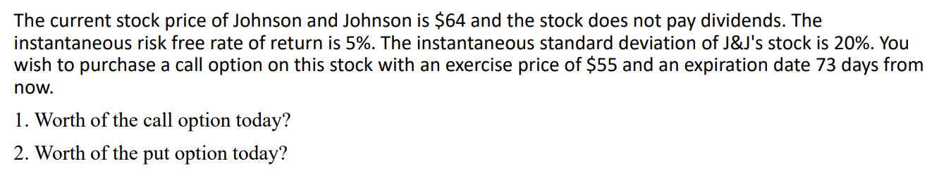 Solved The current stock price of Johnson and Johnson is $64 | Chegg.com