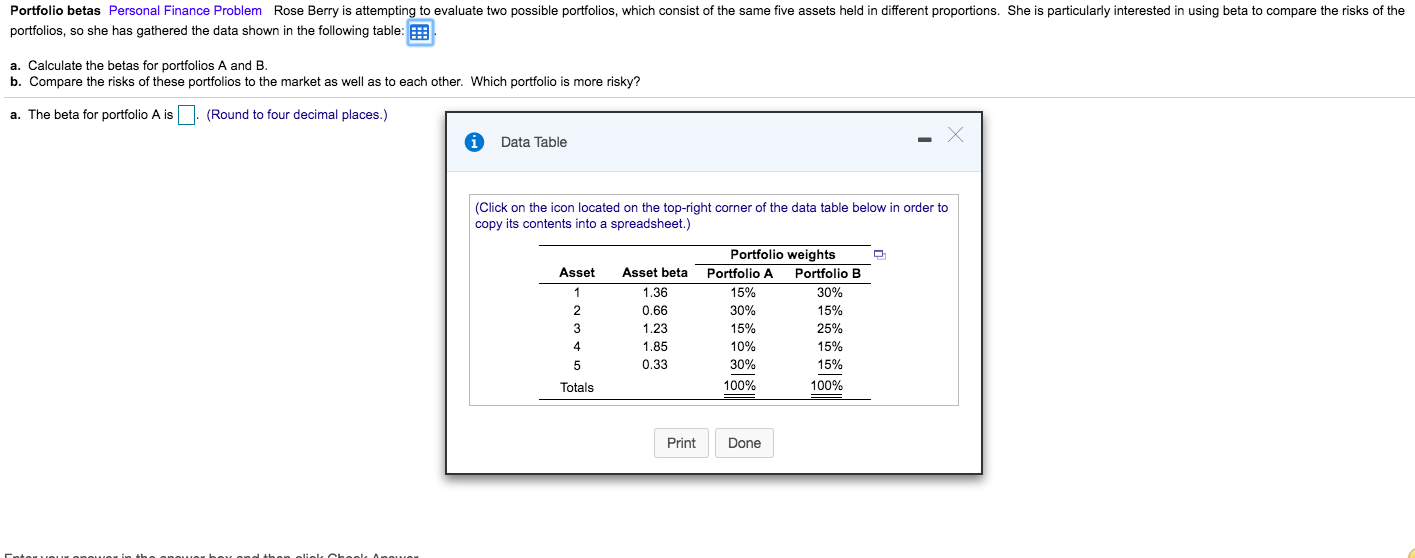Solved Portfolio betas Personal Finance Problem Rose Berry