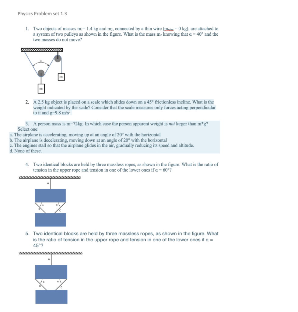 Solved Physics Problem Set 1.3 1. Two Objects Of Masses M= | Chegg.com