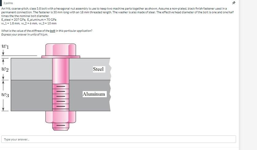 Solved An M6, coarse-pitch, class 5.8 bolt with a hexagonal | Chegg.com