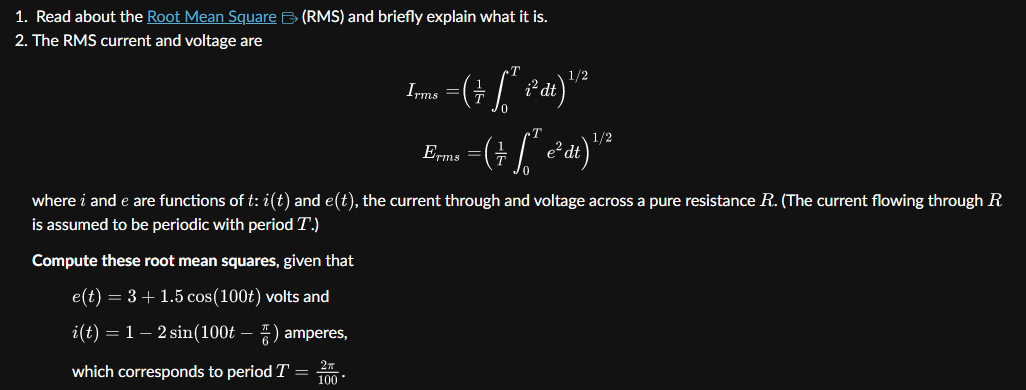 Solved 1. Read about the Root Mean Square Ξ (RMS) and | Chegg.com