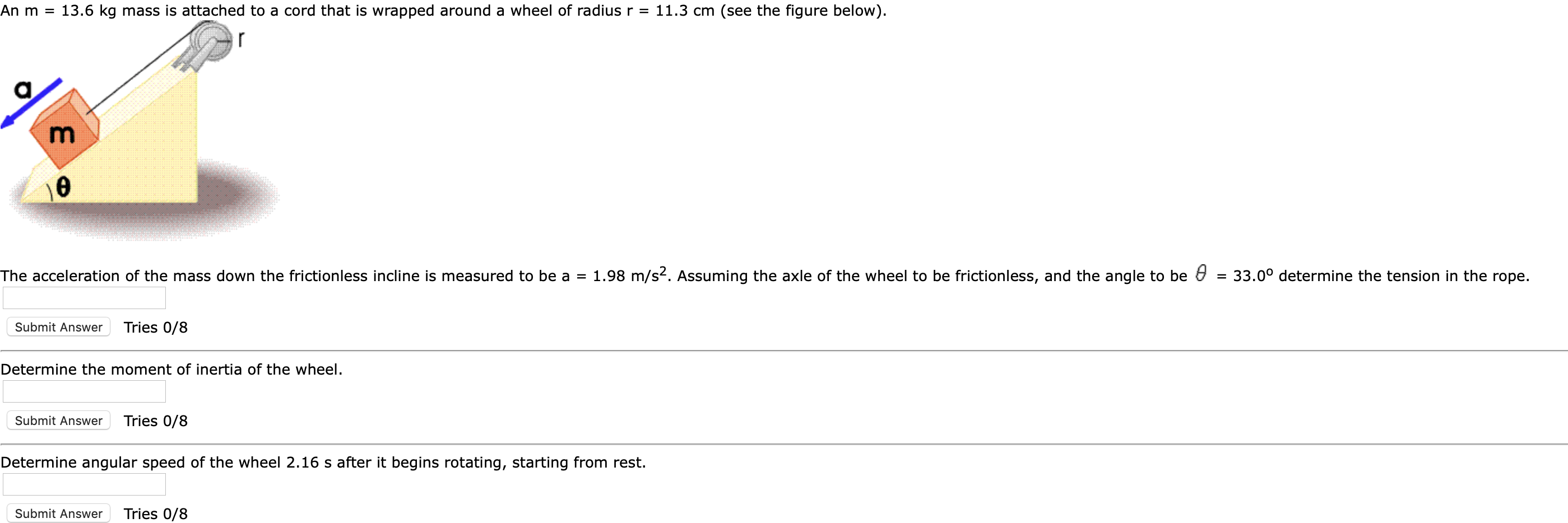 Solved An m = 13.6 kg mass is attached to a cord that is | Chegg.com