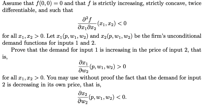 Assume that \( f(0,0)=0 \) and that \( f \) is strictly increasing, strictly concave, twice differentiable, and such that
\[
