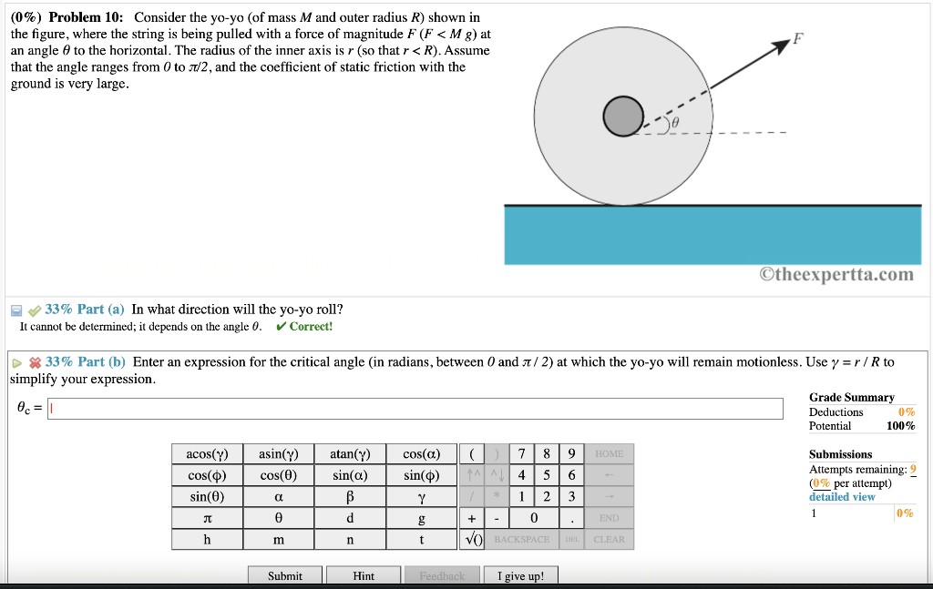 (0\) Problem 10 Consider the yoyo (of mass M and