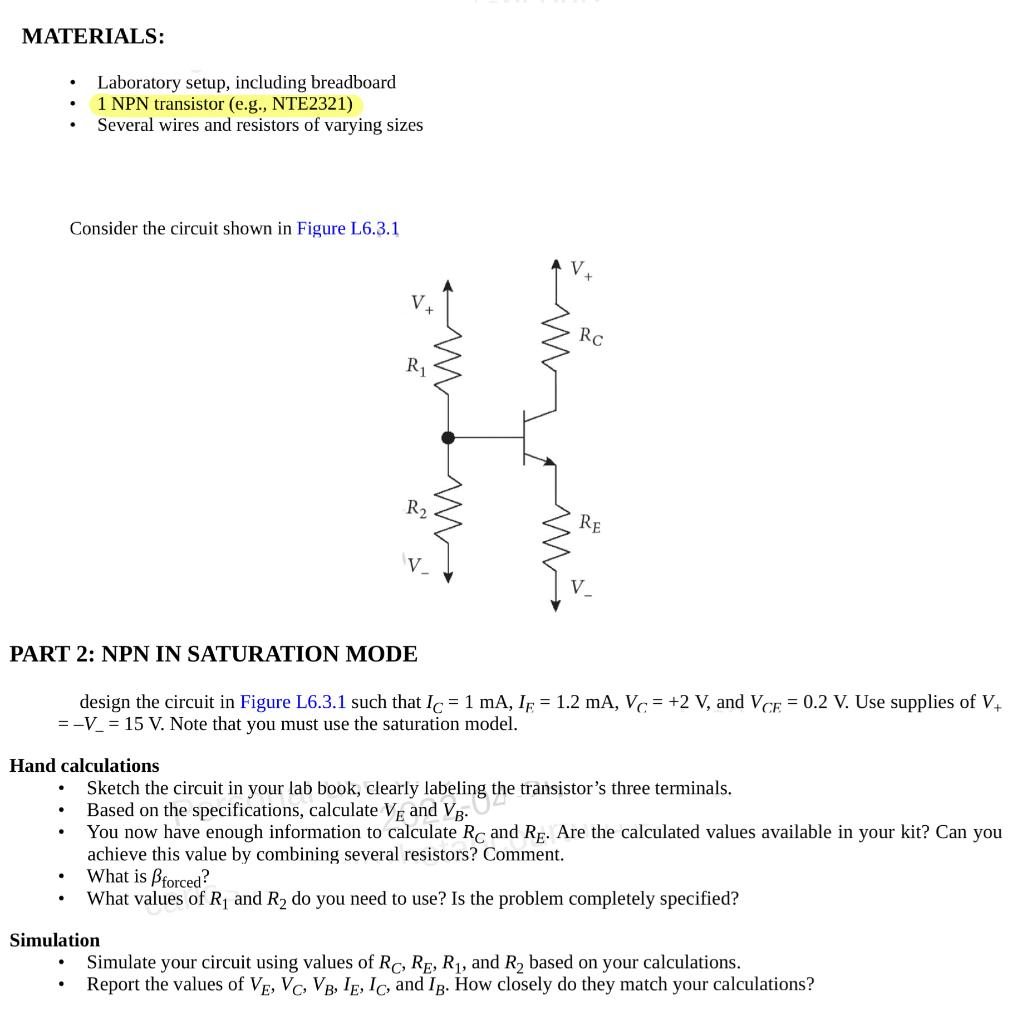 Solved MATERIALS: . . Laboratory setup, including breadboard | Chegg.com