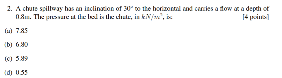 Solved 2. A chute spillway has an inclination of 30° to the | Chegg.com