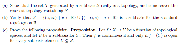 Solved Definition (Subbases). Let X be a set, and let S be a | Chegg.com