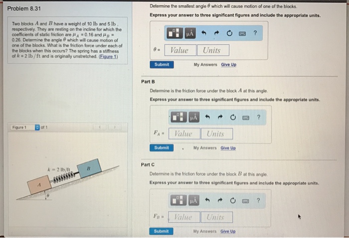 Solved Two Blocks A And B Have A Weight Of Lb And B Chegg Com