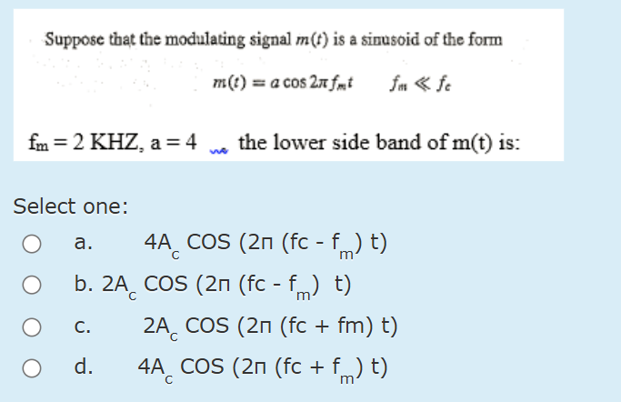 Solved Suppose that the modulating signal m(t) is ﻿a | Chegg.com