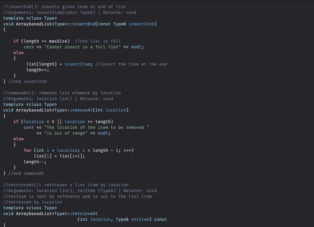 Solved In C++,Extended ArrayList Class Overview An abstract | Chegg.com