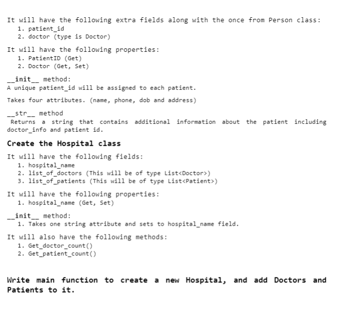 Solved Hospital Management System Python Last time I posted | Chegg.com