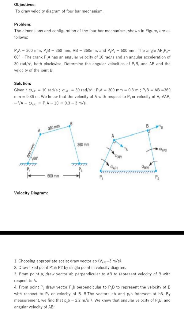 Solved Objectives: To Draw Velocity Diagram Of Four Bar | Chegg.com