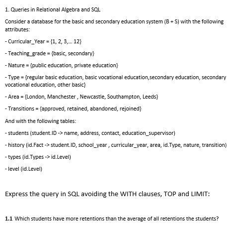 Solved 1. Queries in Relational Algebra and SQL Consider a | Chegg.com