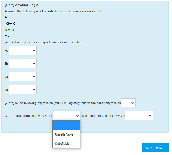 Solved Question 1 [8 pts] Advance Logic Not yet answered | Chegg.com