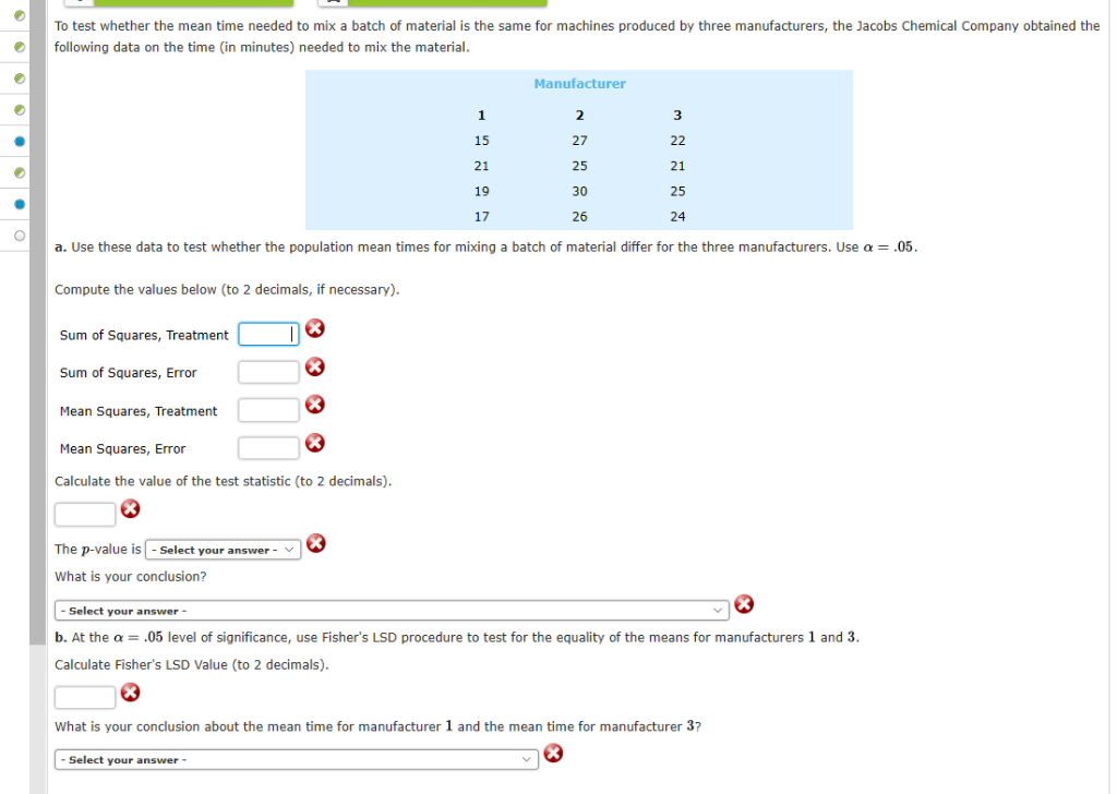 Solved To test whether the mean time needed to mix a batch | Chegg.com