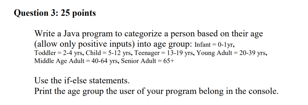 Solved Question 3: 25 points Write a Java program to | Chegg.com