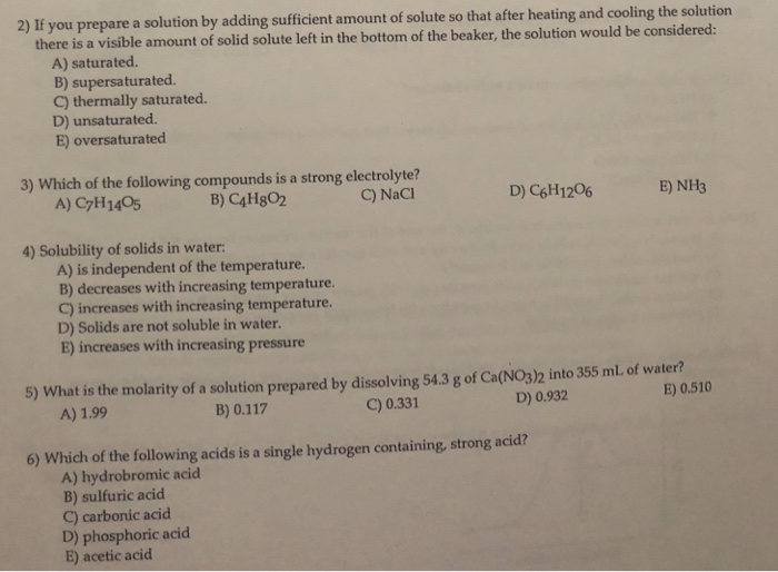 Solved 2) If you prepare a solution by adding sufficient | Chegg.com