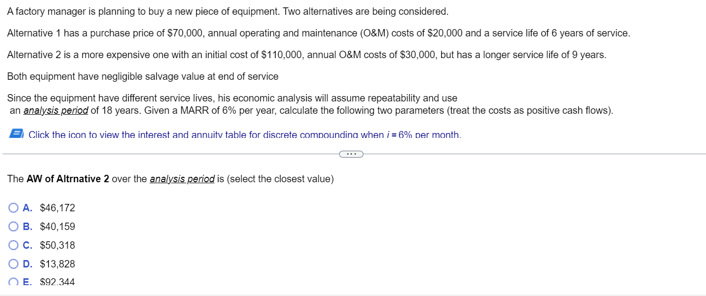 Solved A factory manager is planning to buy a new piece of | Chegg.com