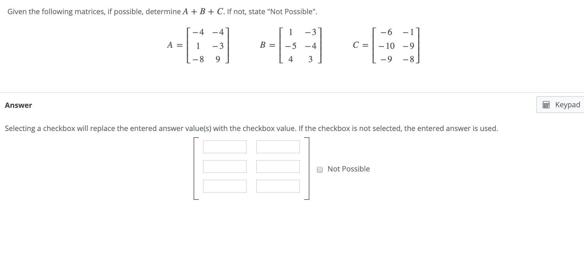 Solved Given the following matrices, if possible, determine | Chegg.com