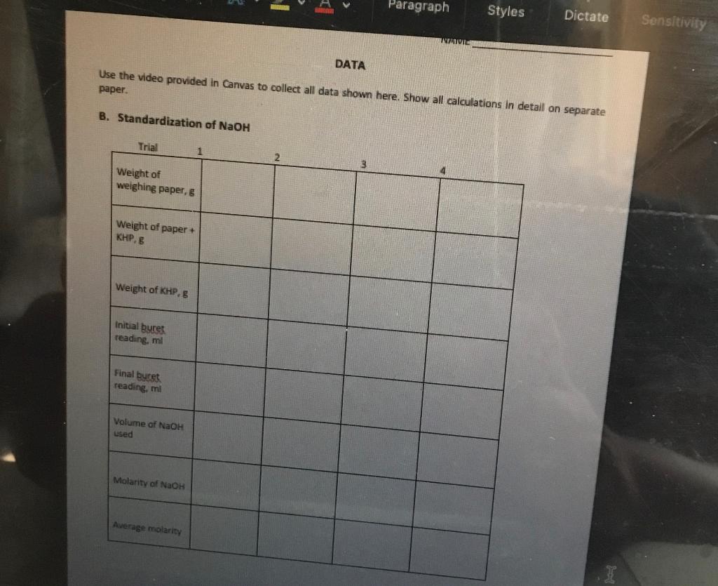 Solved My lab is base on STANDARDIZATION OF NaOH By | Chegg.com
