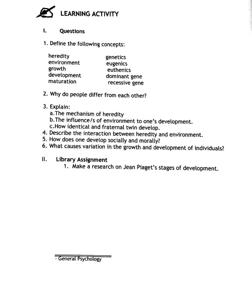 Solved LEARNING ACTIVITY I. Questions 1. Define the Chegg