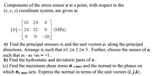 Solved Components of the stress tensor o at a point, with | Chegg.com