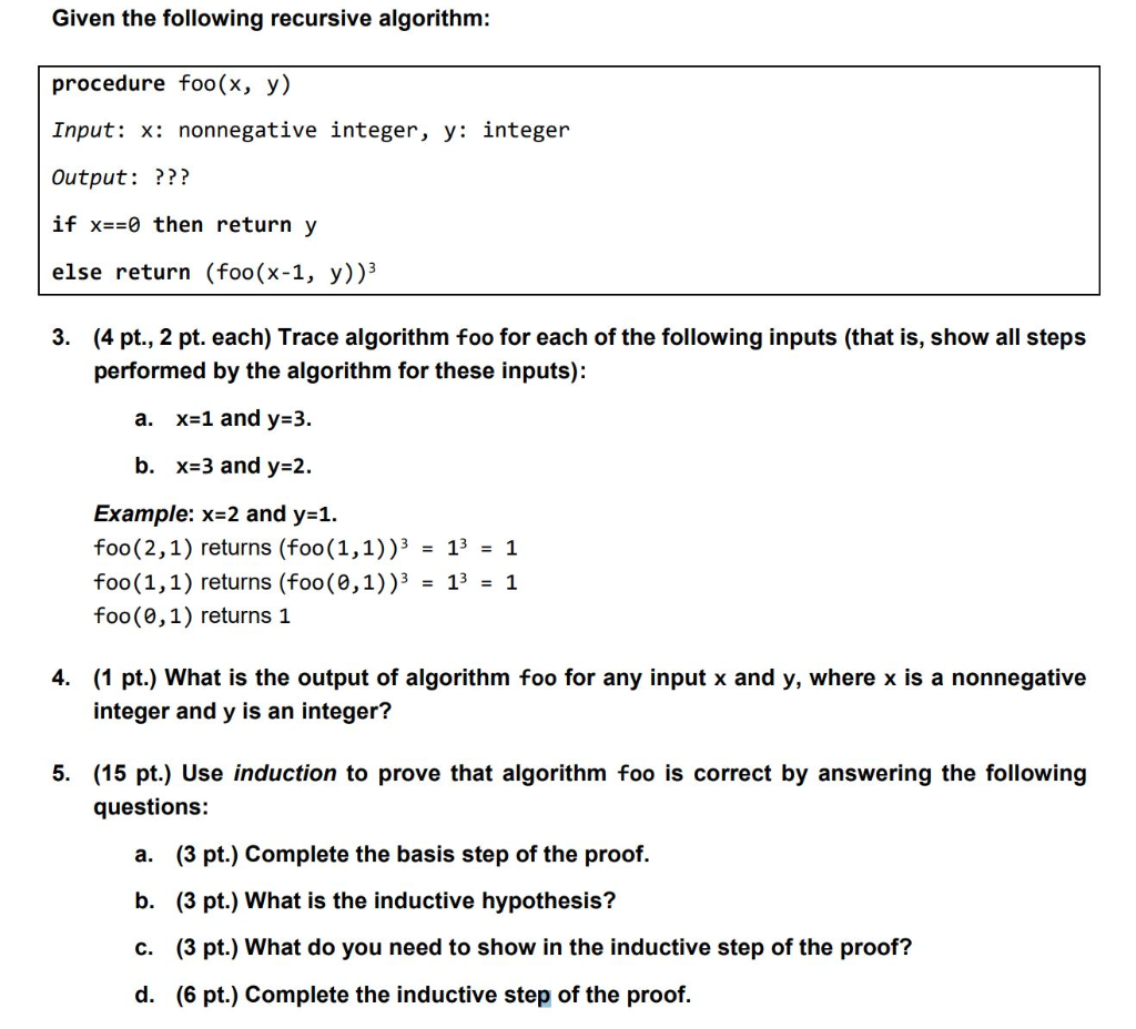Given the following recursive algorithm: procedure | Chegg.com
