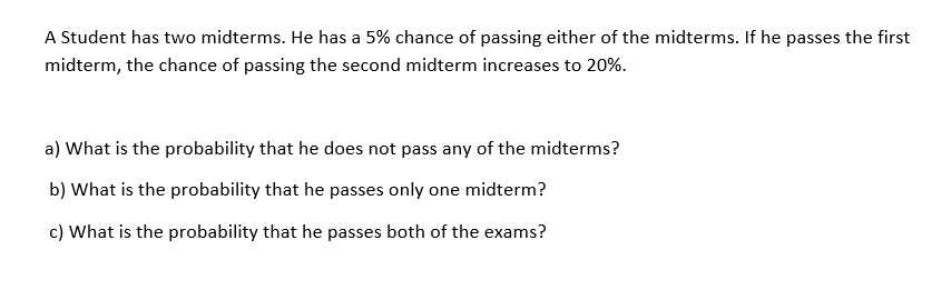 Solved A Student Has Two Midterms. He Has A 5% Chance Of | Chegg.com