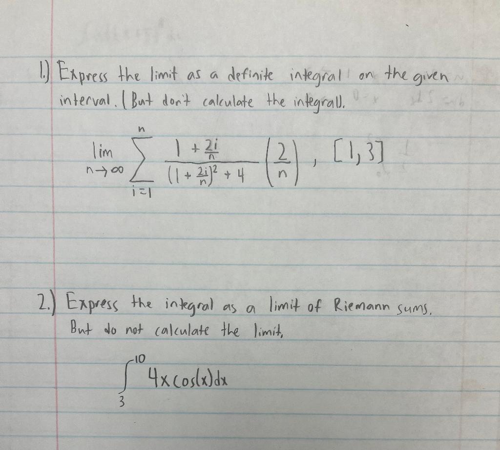 Solved Express The Limit As A Definite Integral On The