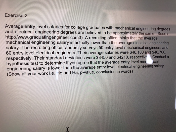 Solved Exercise 2 Average entry level salaries for college