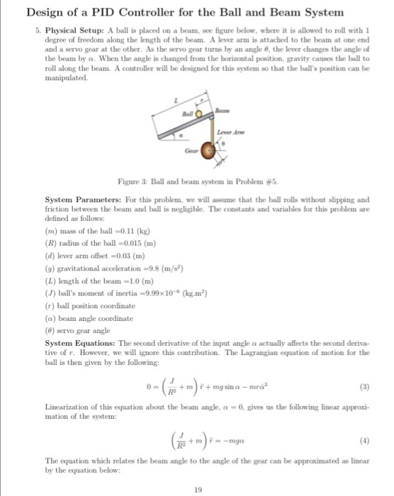 Design of a PID Controller for the Ball and Beam | Chegg.com