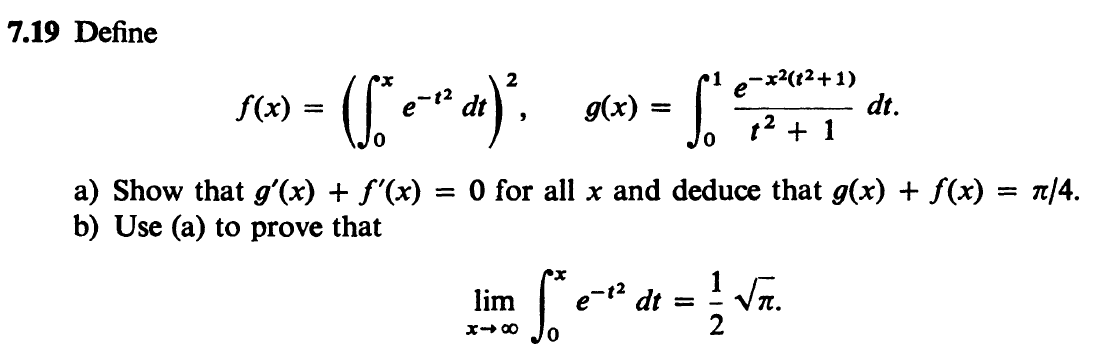 Solved 7.19 Define -x²(t2+1) dt. t2 + 1 e- f( g(x) = a) Show | Chegg.com