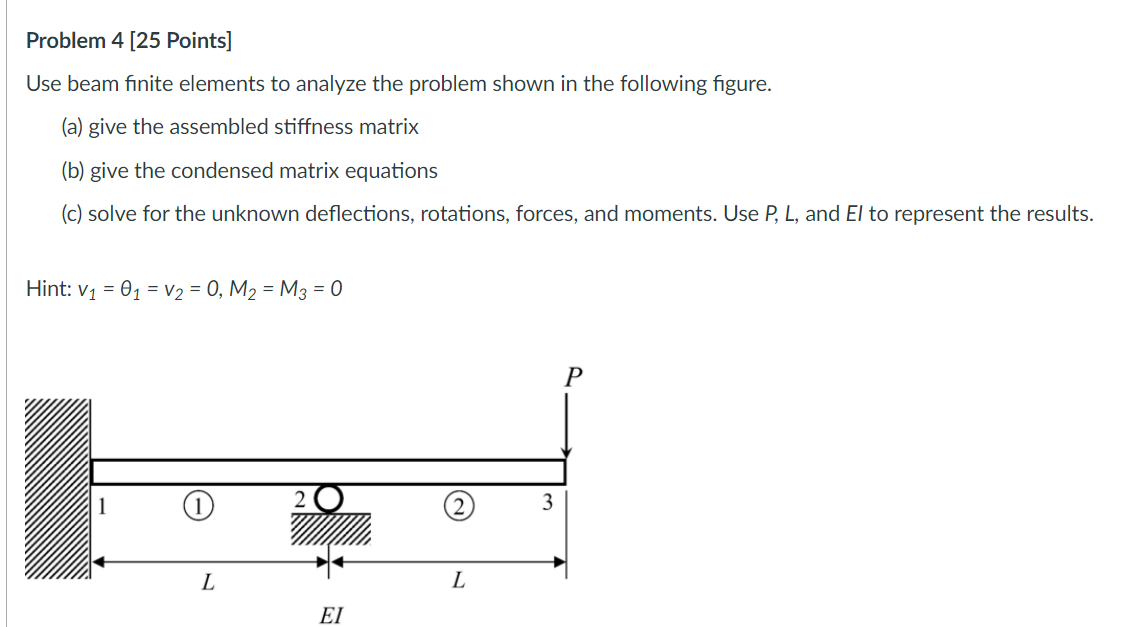 Solved Problem 4 [25 Points] Use beam finite elements to | Chegg.com