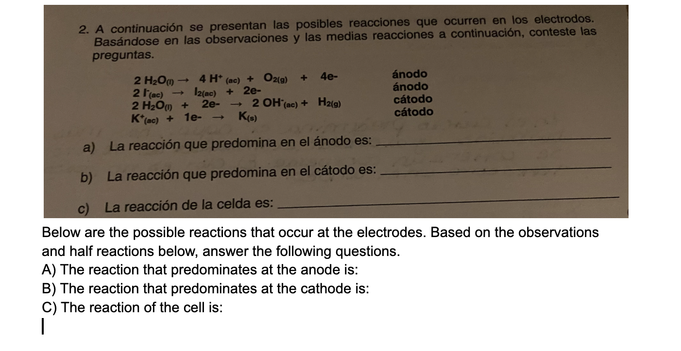 Solved Below are the possible reactions that occur at the | Chegg.com