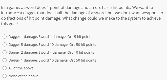 Solved In A Game A Sword Does 1 Point Of Damage And An Orc Chegg