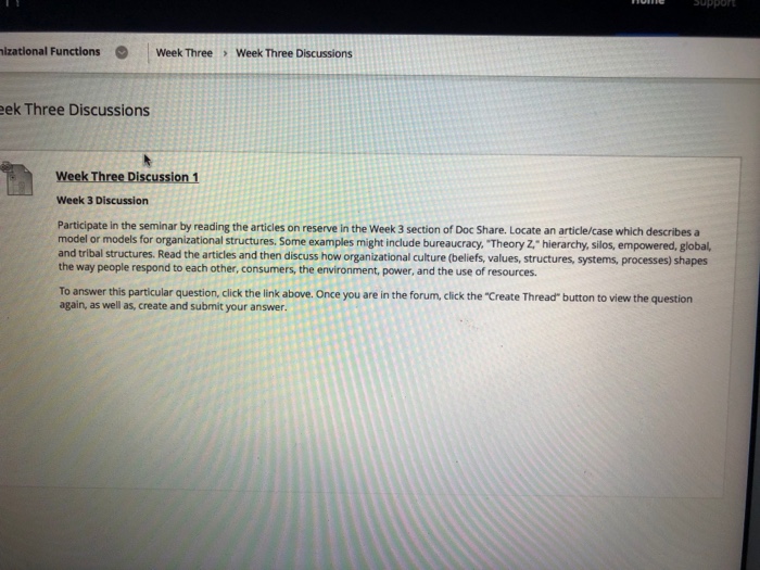 izational Functions Week Three Week Three Discussions | Chegg.com