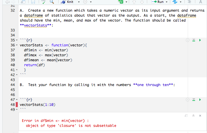 Solved Knit Run - 31 32 A A. Create a new function which | Chegg.com