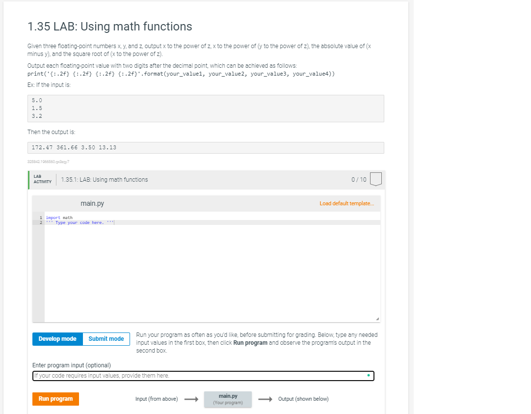 Solved 1.35 LAB: Using math functions Given three | Chegg.com
