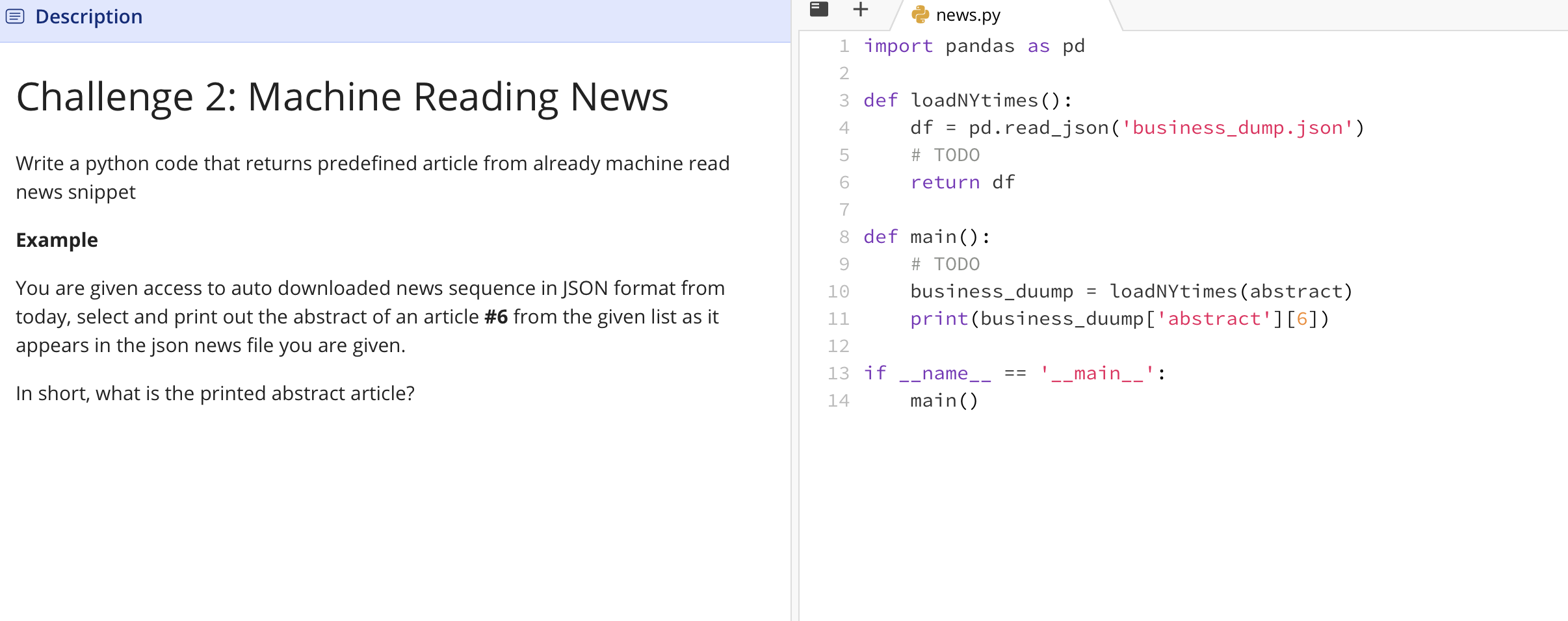 Description = Challenge 2: Machine Reading News Write | Chegg.com
