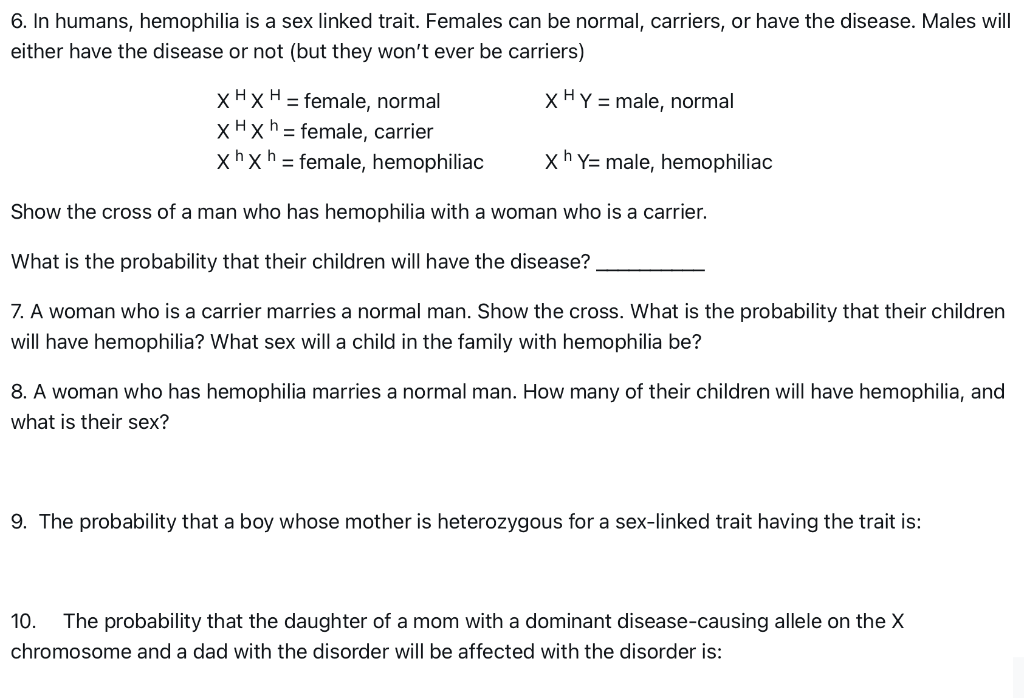 Solved In Humans Hemophilia Is A Sex Linked Trait Chegg Com