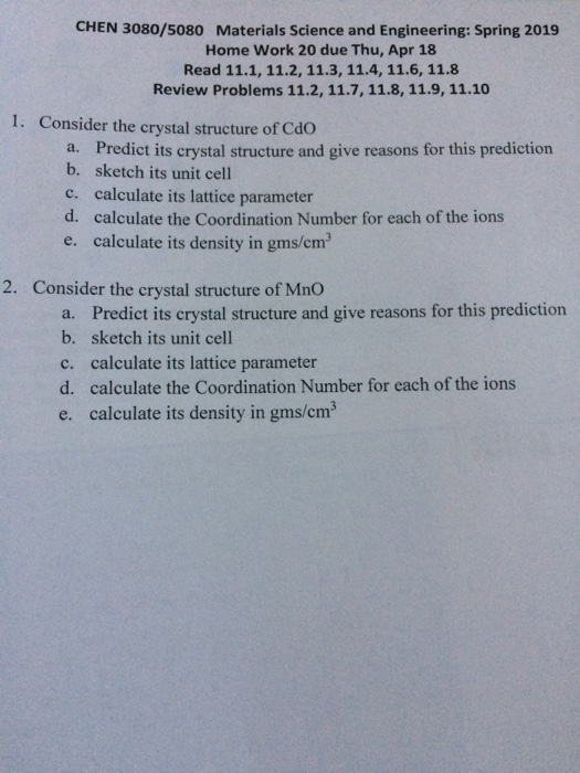 Solved CHEN 3080/5080 Materials Science and Engineering: | Chegg.com