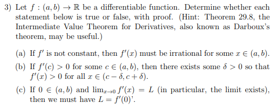 Solved 3) Let F:(a,b)→R Be A Differentiable Function. | Chegg.com