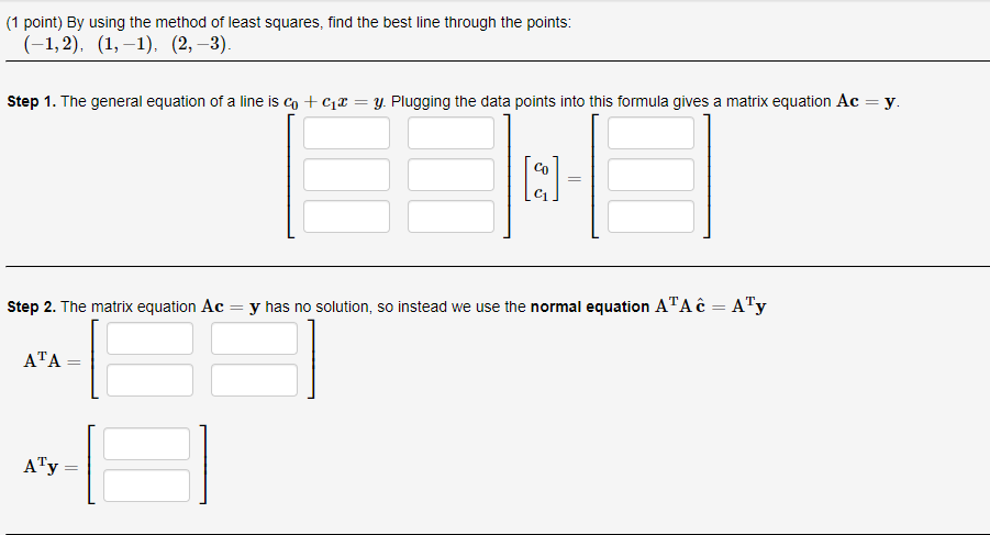 Solved (1 point) By using the method of least squares, find | Chegg.com