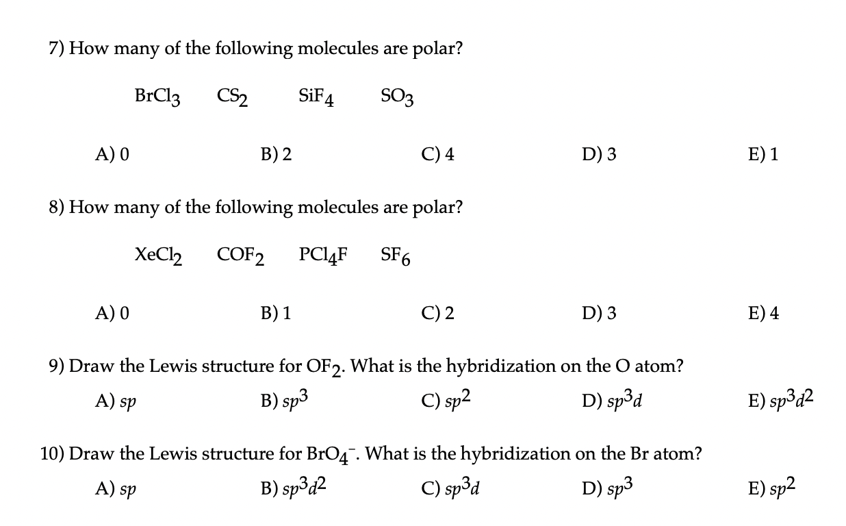 Solved 7) How Many Of The Following Molecules Are Polar? 