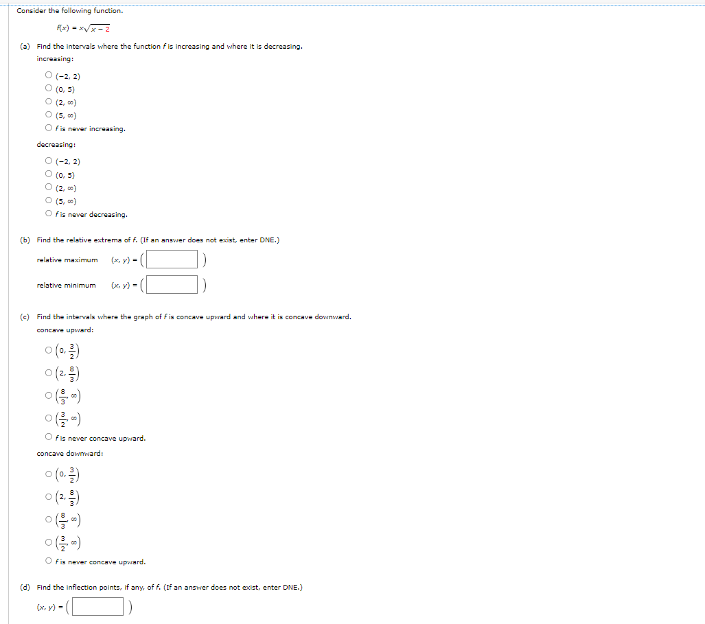 Solved Consider the following function. F(x)=x√x-2 (a) Find | Chegg.com