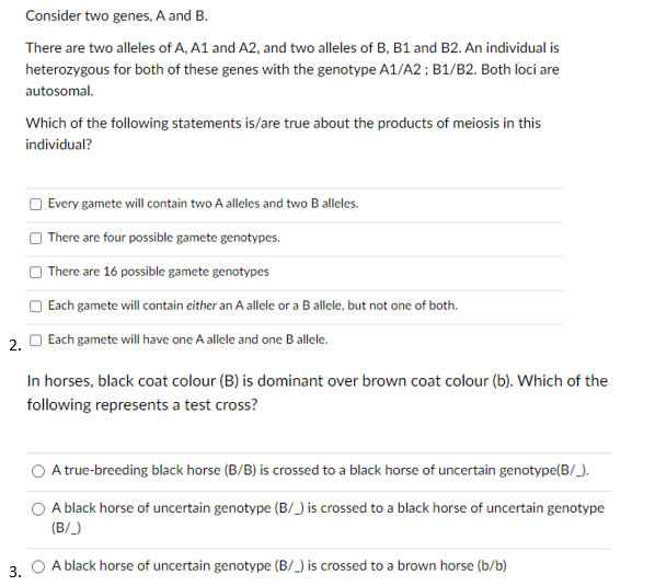 Solved Consider two genes, A and B. There are two alleles of | Chegg.com