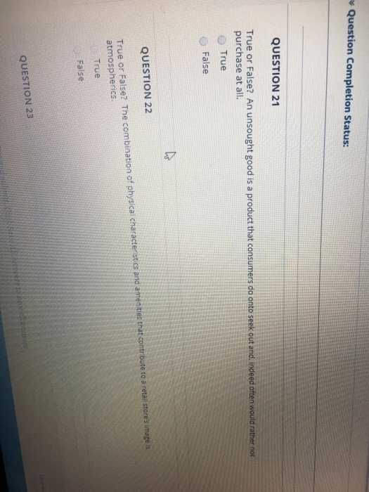 Solved s Question Completion Status: QUESTION 21 True or | Chegg.com