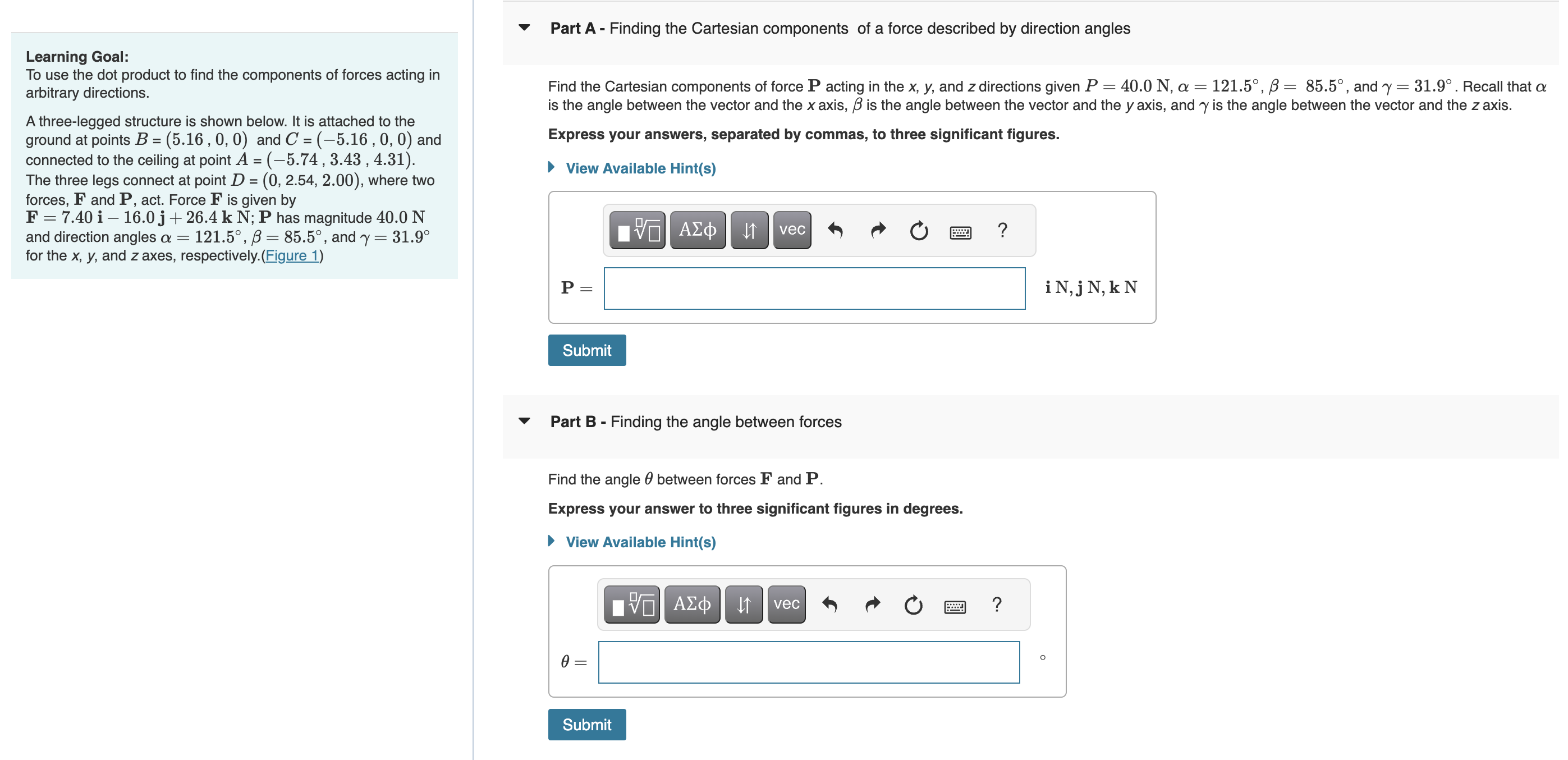 Solved Learning Goal: To Use The Dot Product To Find The | Chegg.com